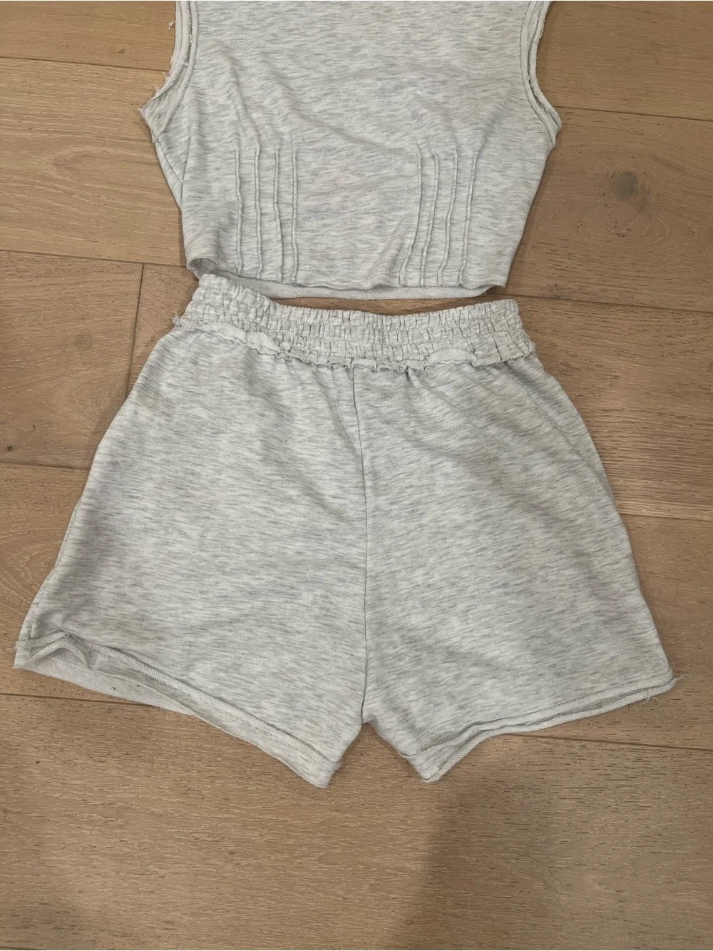 Paper Crane Light Gray Ribbed Crop Tank & Elastic Waist Shorts